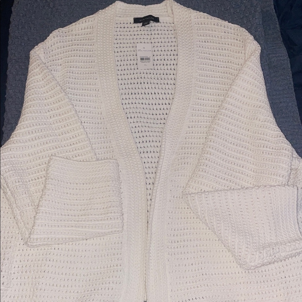 Ann Taylor Women's Cream Open-Front Cardigan